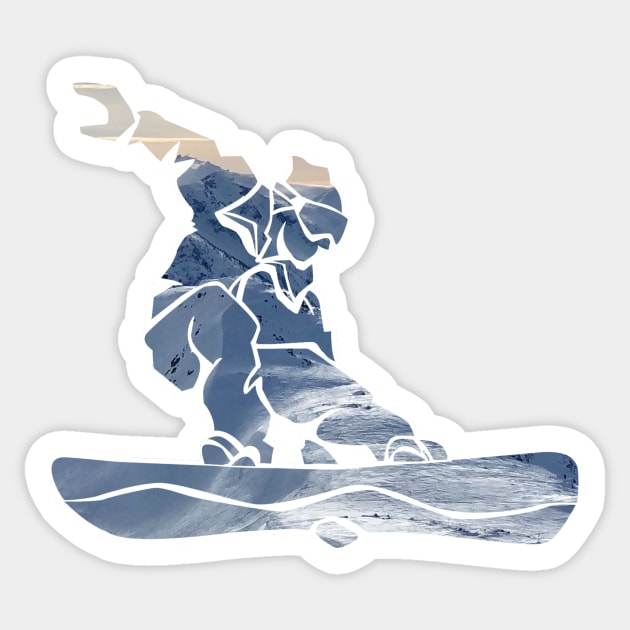 Cool Snowboarder Outline with Winter Mountains Sticker by boobear247